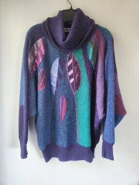 80s Patchwork Jewel Tone Turtleneck Sweater